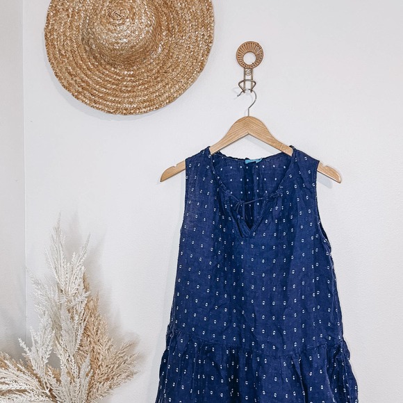 J. McLaughlin Christa Linen Tiered Clip Dot Swing Dress in Blue Size Small - Picture 1 of 8